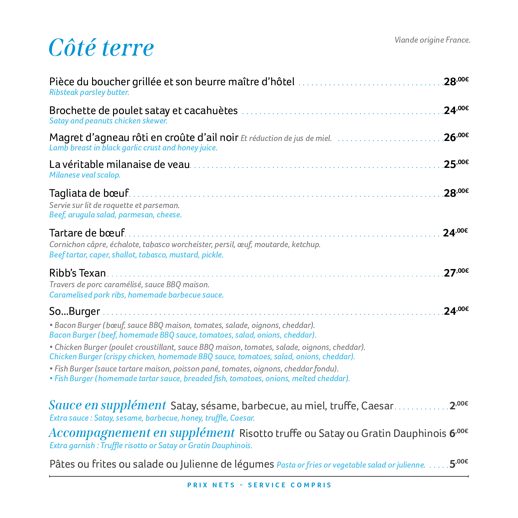 Menu Cote Terre