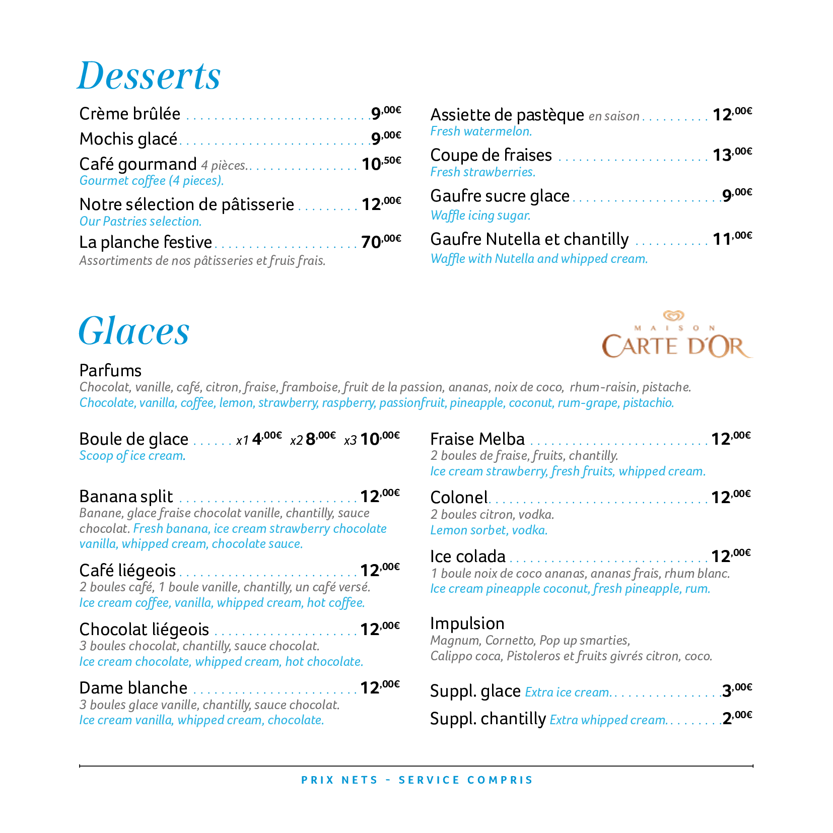 Menu Desserts