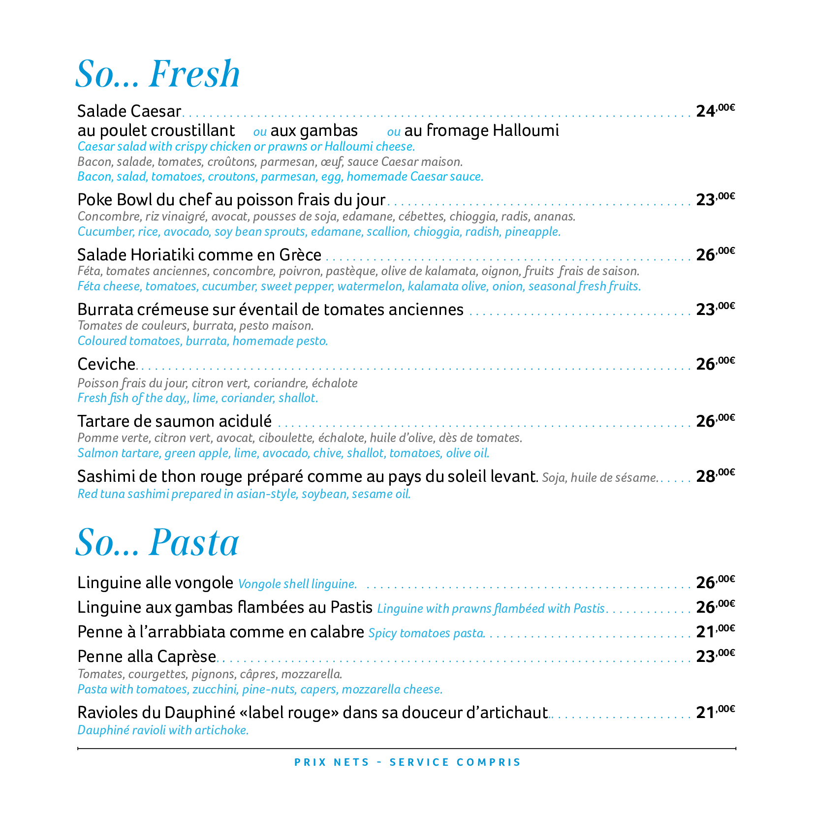 Menu So Fresh