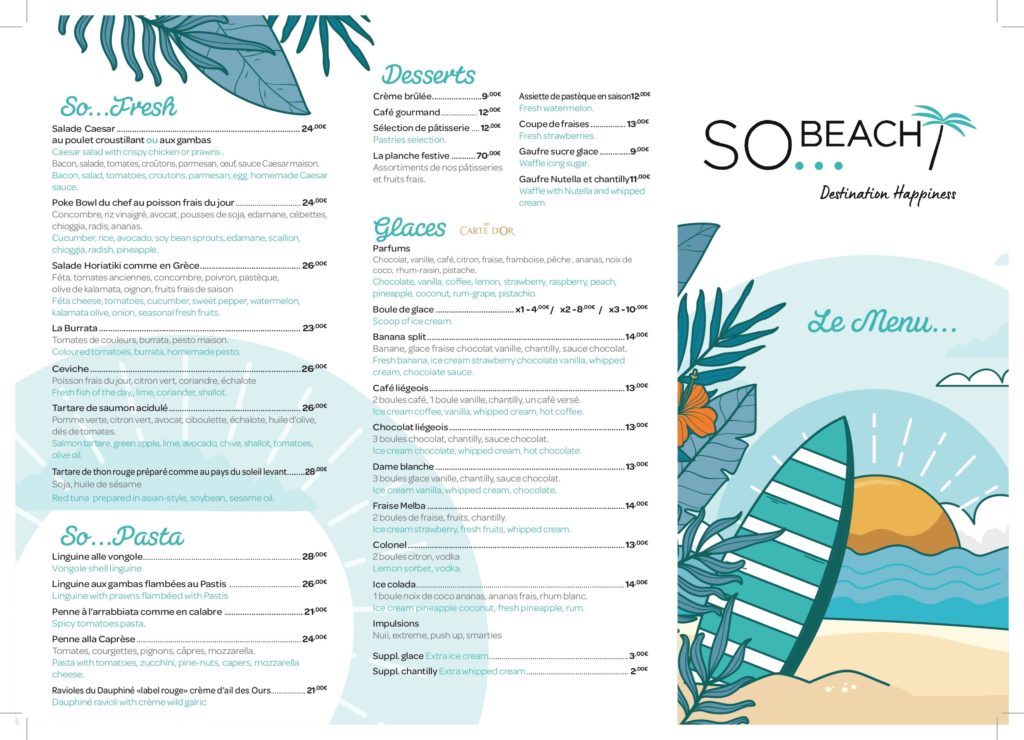 menu restaurant plage privée golfe juan